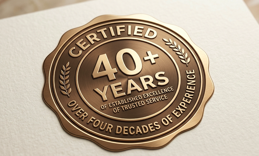 Certified 40+ Years seal — Over four decades of established excellence and trusted environmental service