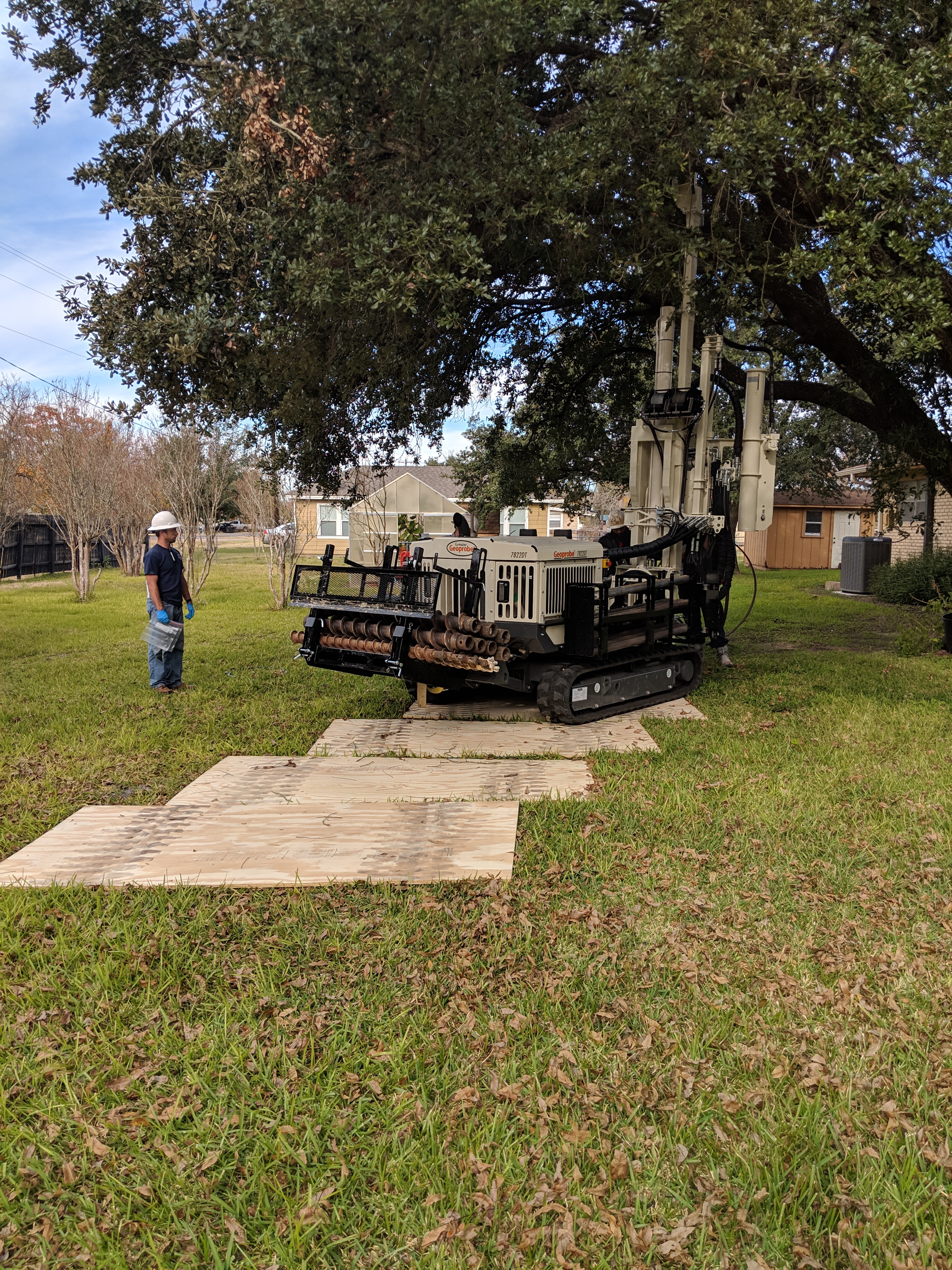 Direct push drill rig at a residential site